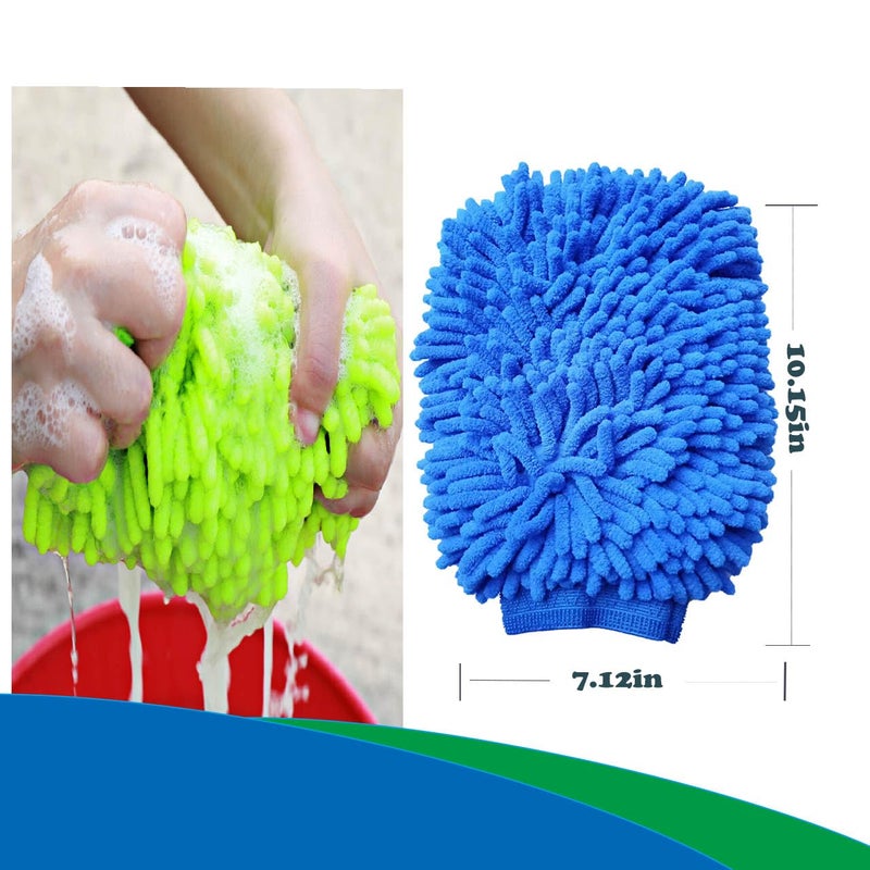 HeGangLy 2 Pack Car Wash Mitt Microfiber Chenille Car Wash Mitt Scratch Free for Cars Cleaning,Home Cleaning Mitts(Green/Blue). - Image 2